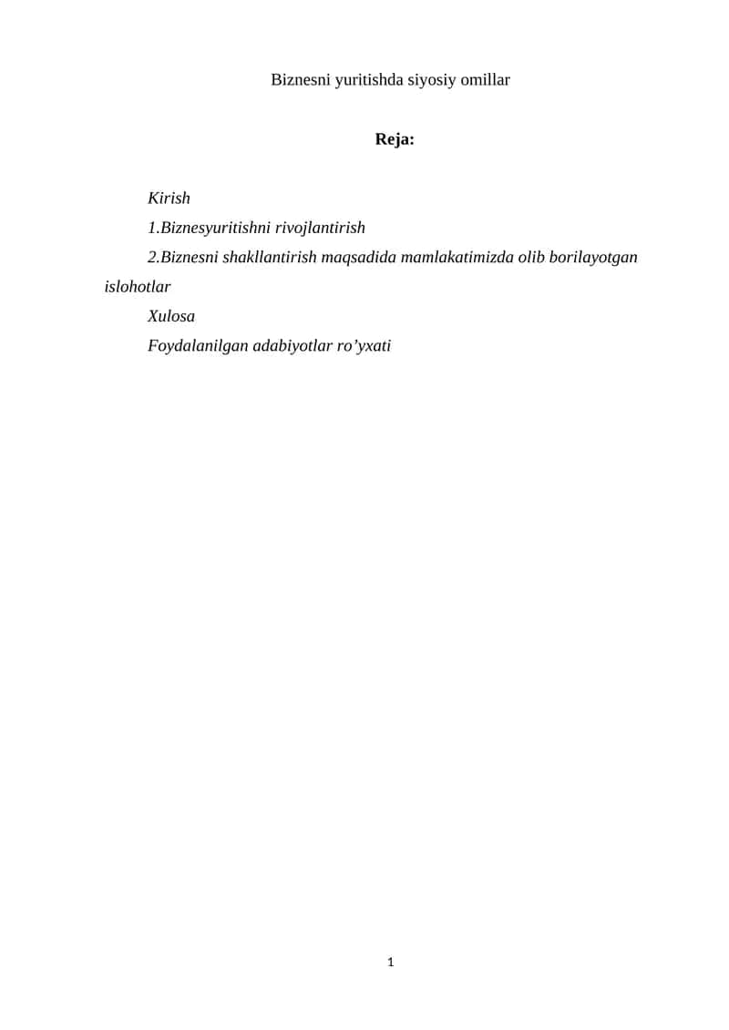 Biznesni yuritishda siyosiy omillar 1