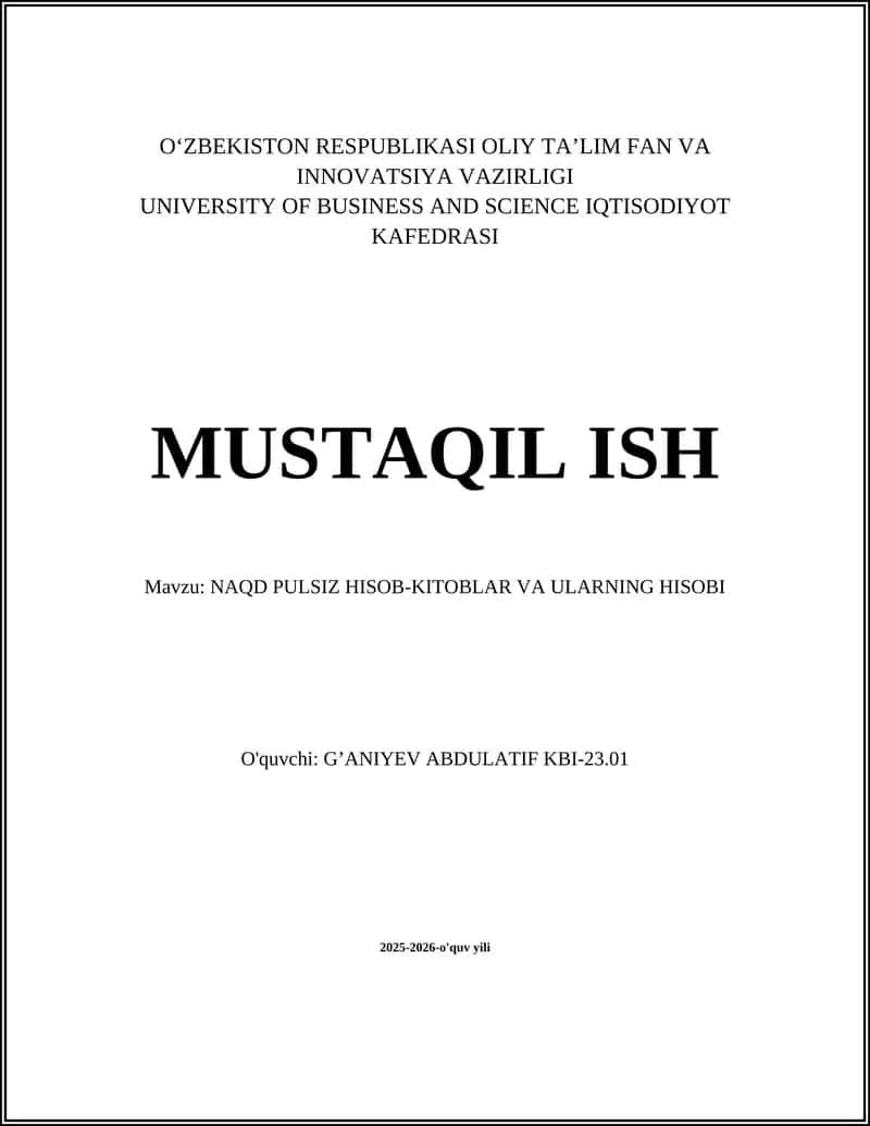 Naqd pulsiz hisob-kitoblarning tushunchasi va turlari 1