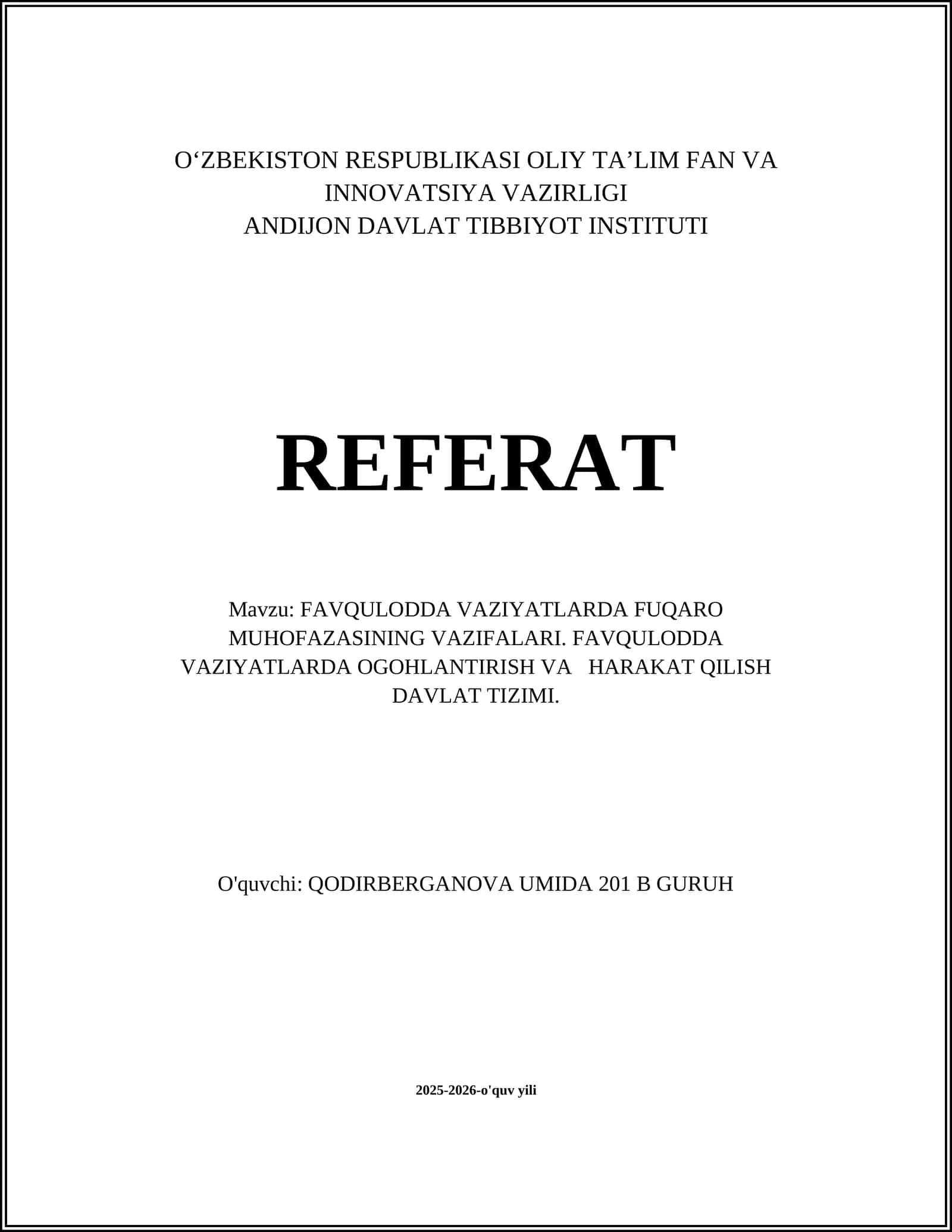 FAVQULODDA VAZIYATLARDA FUQARO MUHOFAZASINING VAZIFALARI 1