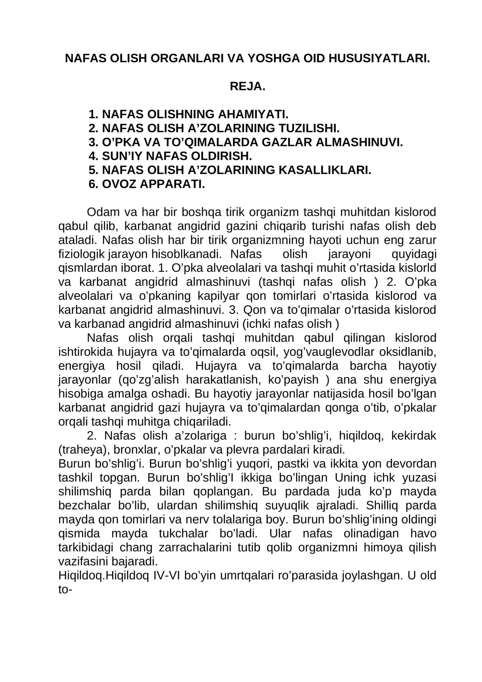 NAFAS OLISH ORGANLARI VA YOSHGA OID HUSUSIYATLARI 1