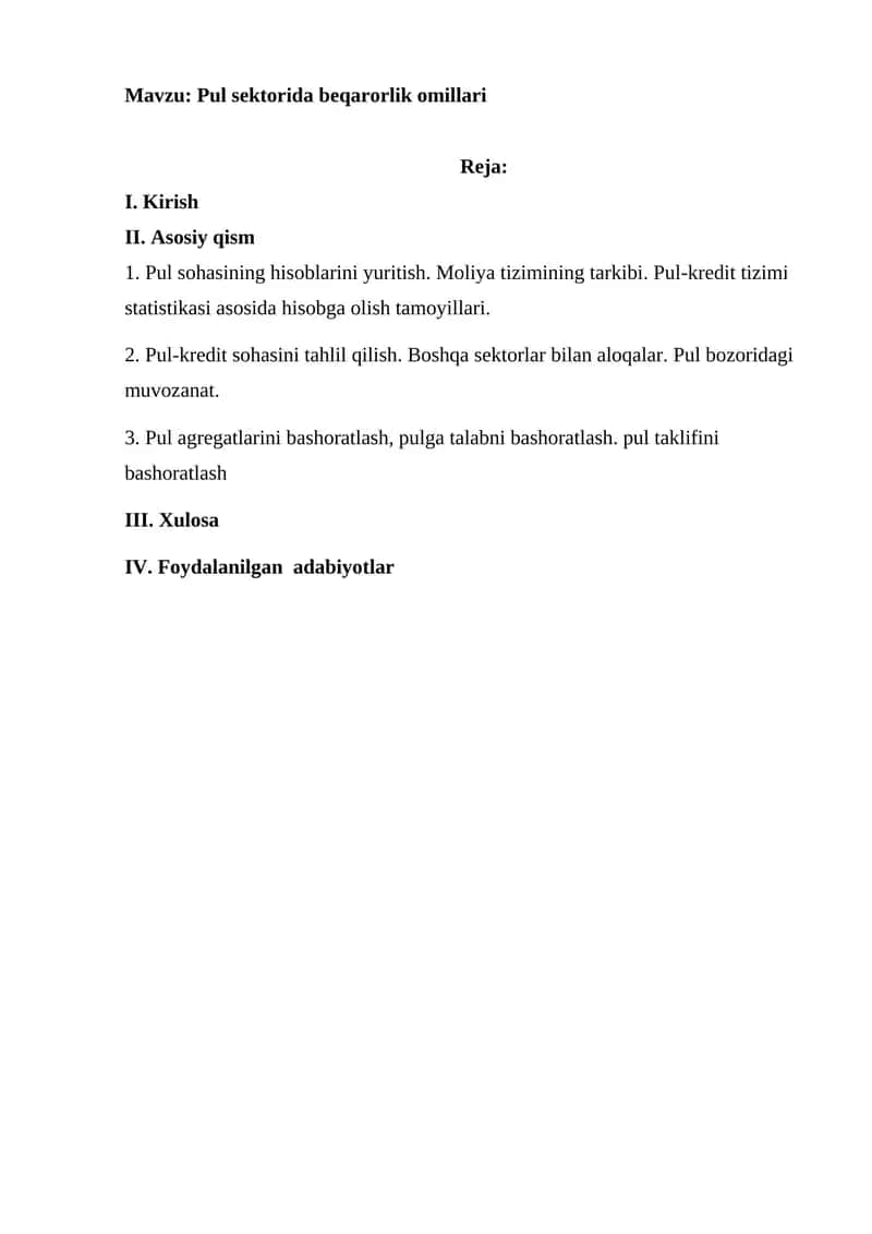 Pul sektorida beqarorlik omillari 1