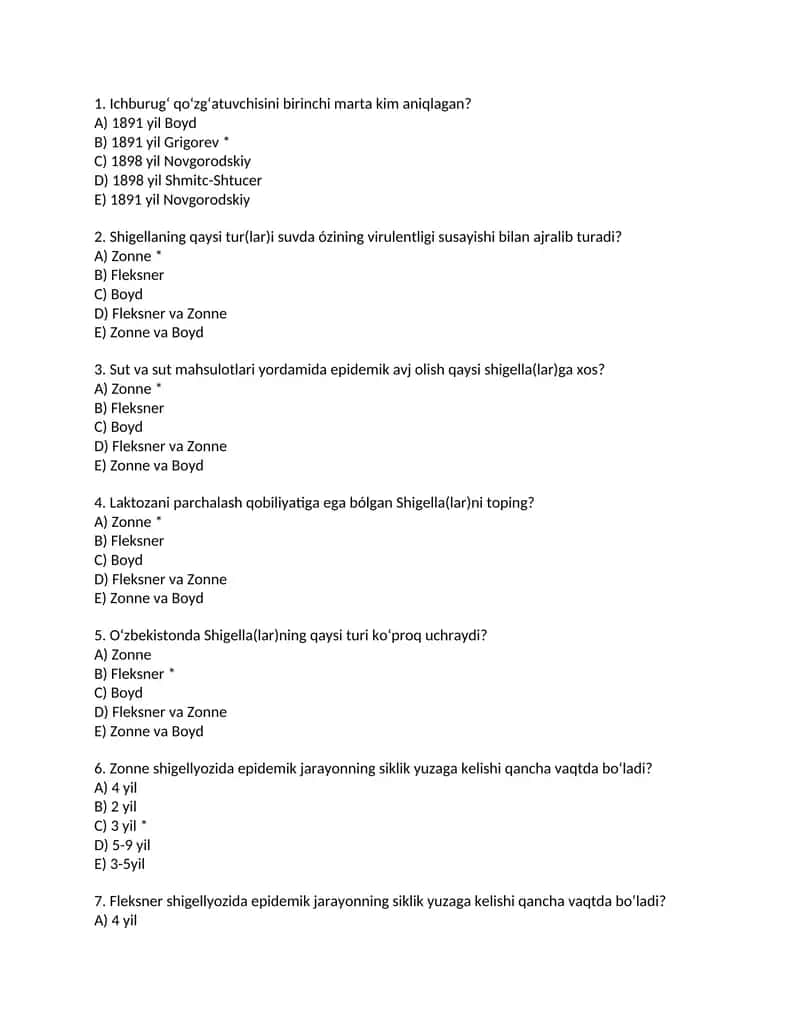 Shigellyozlar test 1
