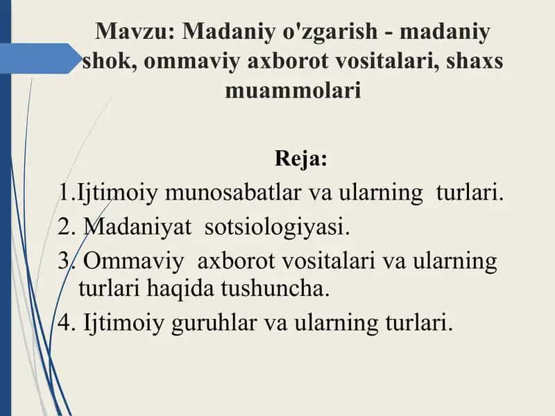 Madaniy o'zgarish - madaniy shok, ommaviy axborot vositalari, shaxs muammolari 1