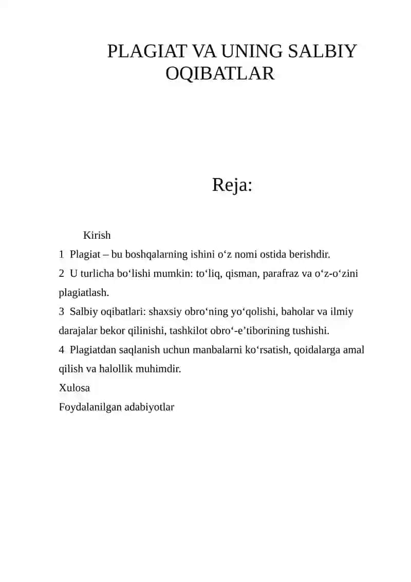 Plagiat va uning salbiy oqibatlari