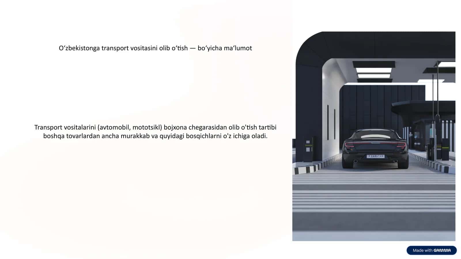 Oʻzbekistonga transport vositasini olib oʻtish 1