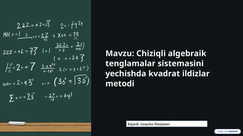 Chiziqli algebraik tenglamalar sistemasini yechishda kvadrat ildizlar metodi 1