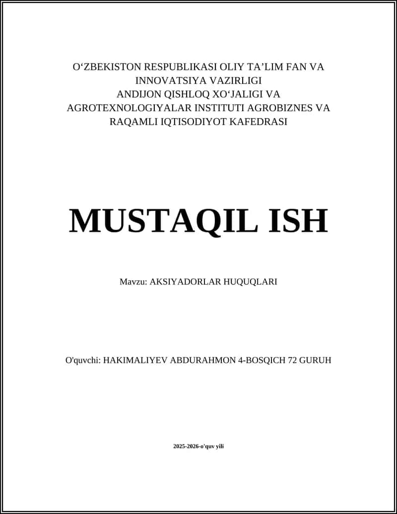 AKSIYADORLAR HUQUQLARI 1