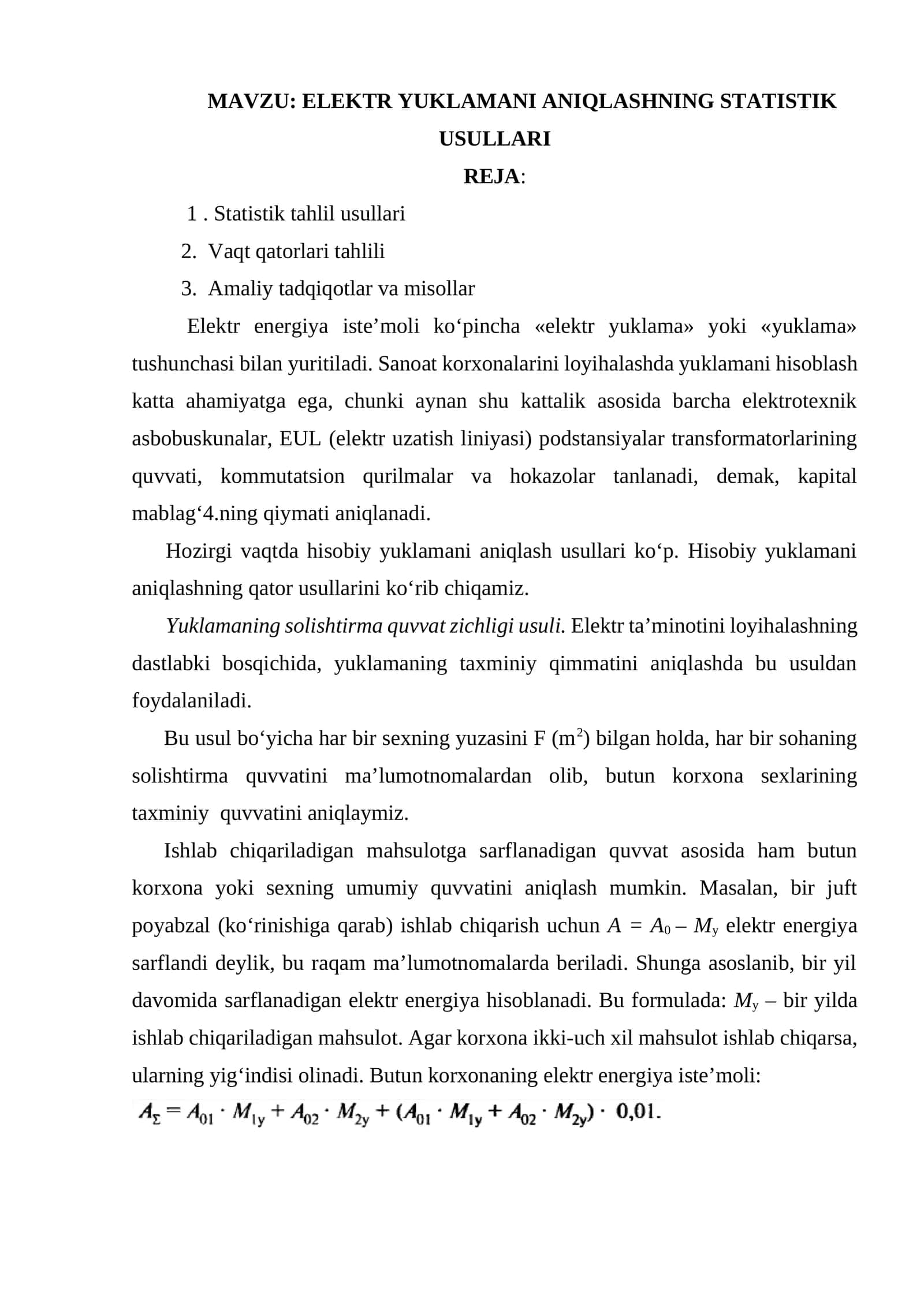 ELEKTR YUKLAMANI ANIQLASHNING STATISTIK USULLARI 1