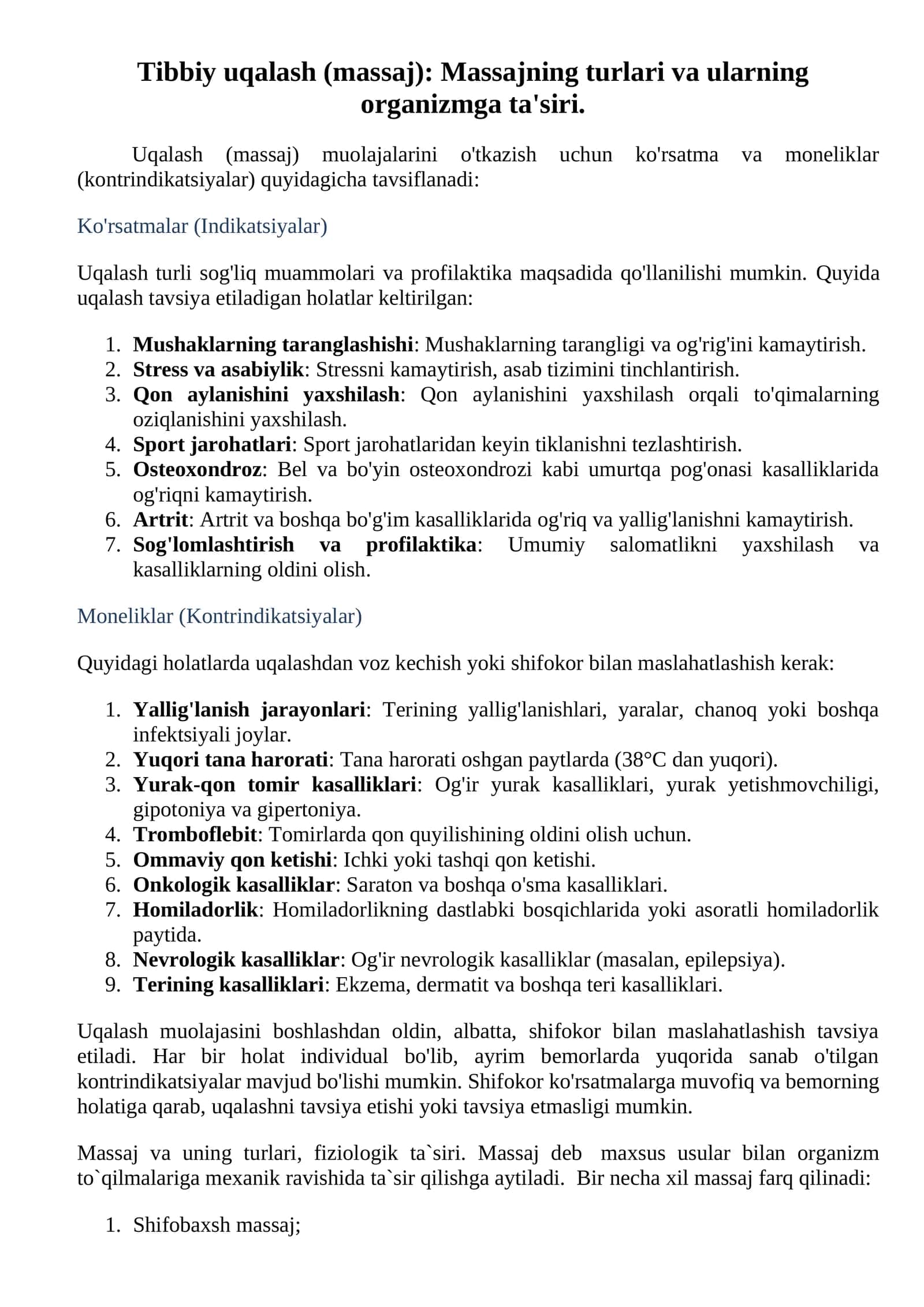 Tibbiy uqalash (massaj) 1