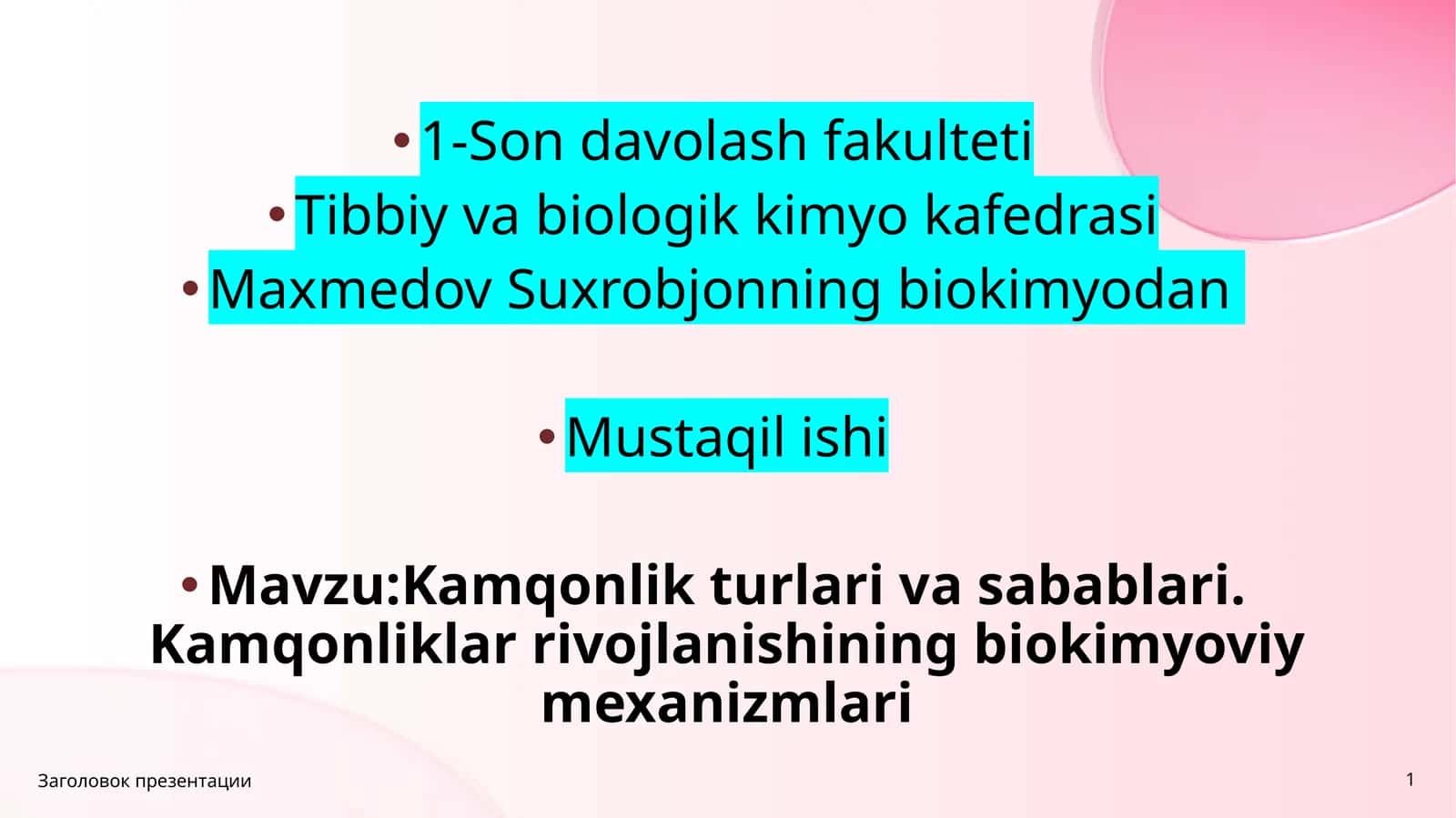 Kamqonlik turlari va sabablari. Kamqonliklar rivojlanishining biokimyoviy mexanizmlari 1