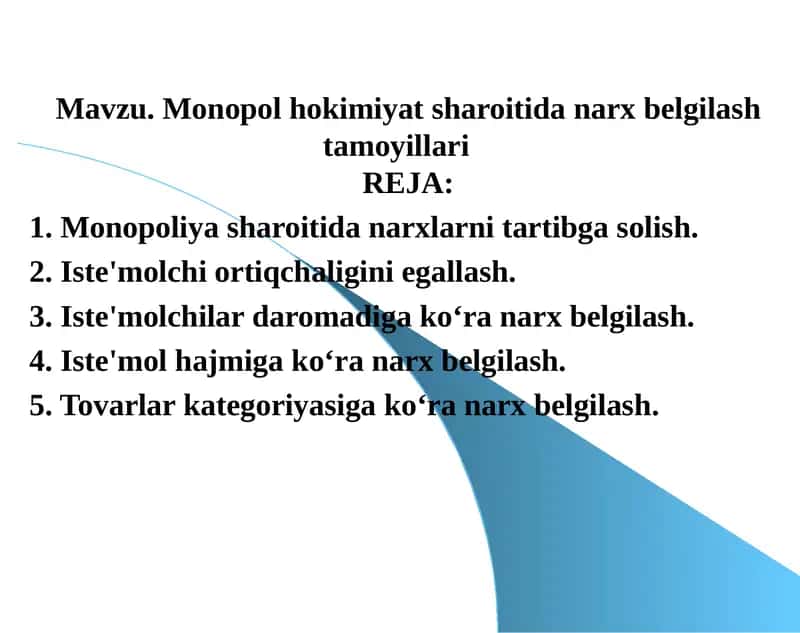 Monopolhokimiyat Sharoitida Narx Belgilash Tarmoqiyillari 1