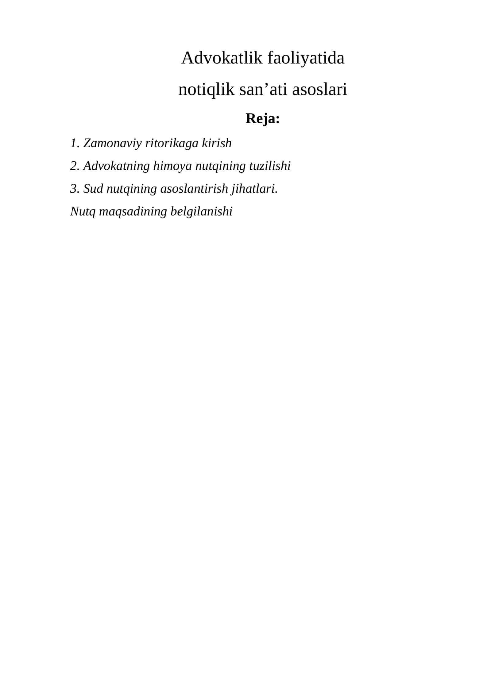Advokatlik faoliyatida notiqlik san’ati asoslari 1