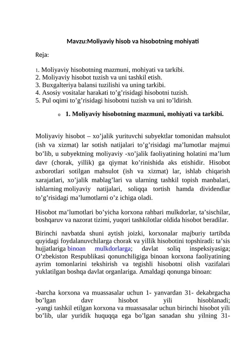 Moliyaviy hisobotning mohiyati 1