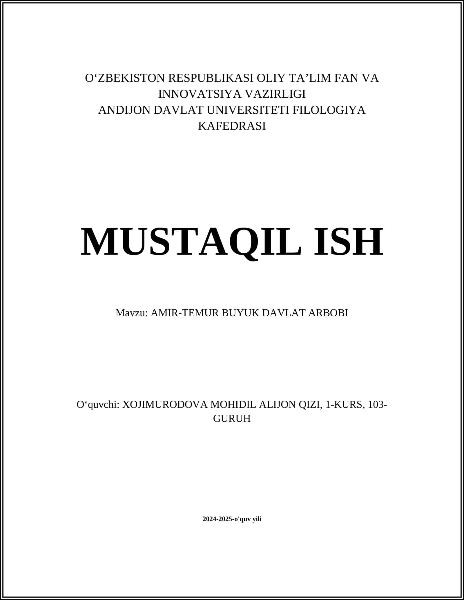 AMIR-TEMUR BUYUK DAVLAT ARBOBI 1