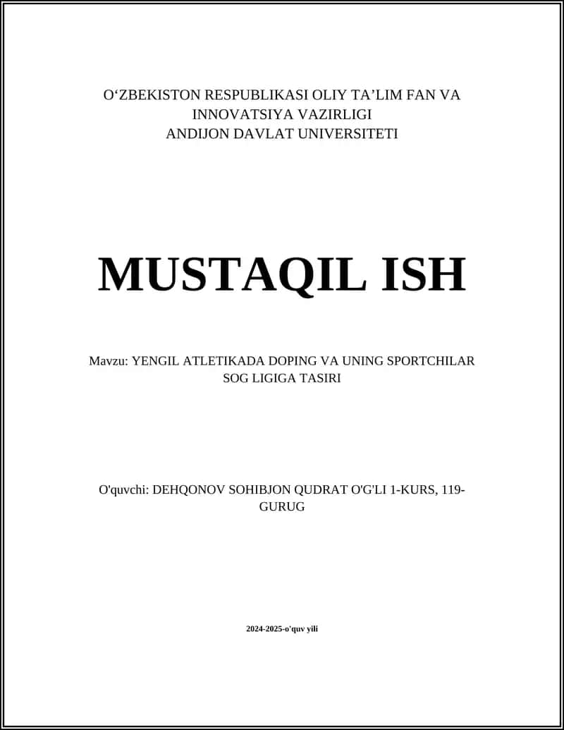 YENGIL ATLETIKADA DOPING VA UNING SPORTCHILAR SOG LIGIGA TASIRI 1