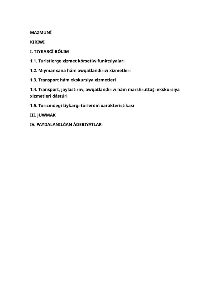 Turiztlerge xizmet korsetiw 1