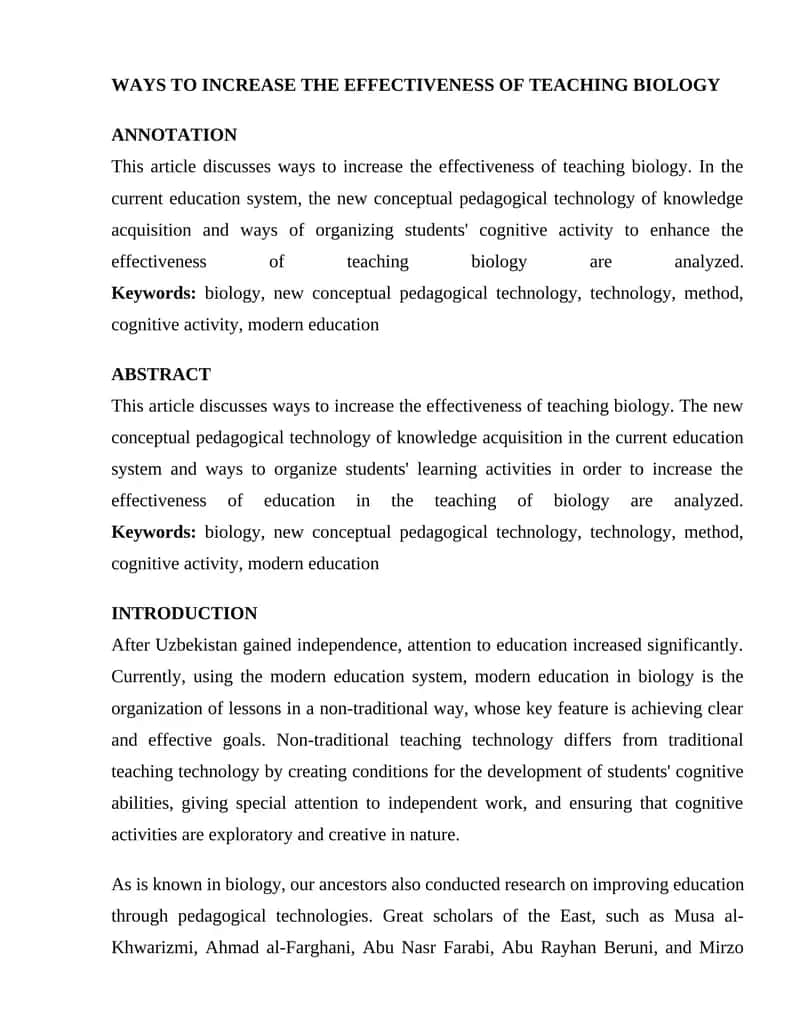 New Conceptual Pedagogical Technology for Teaching Biology 1