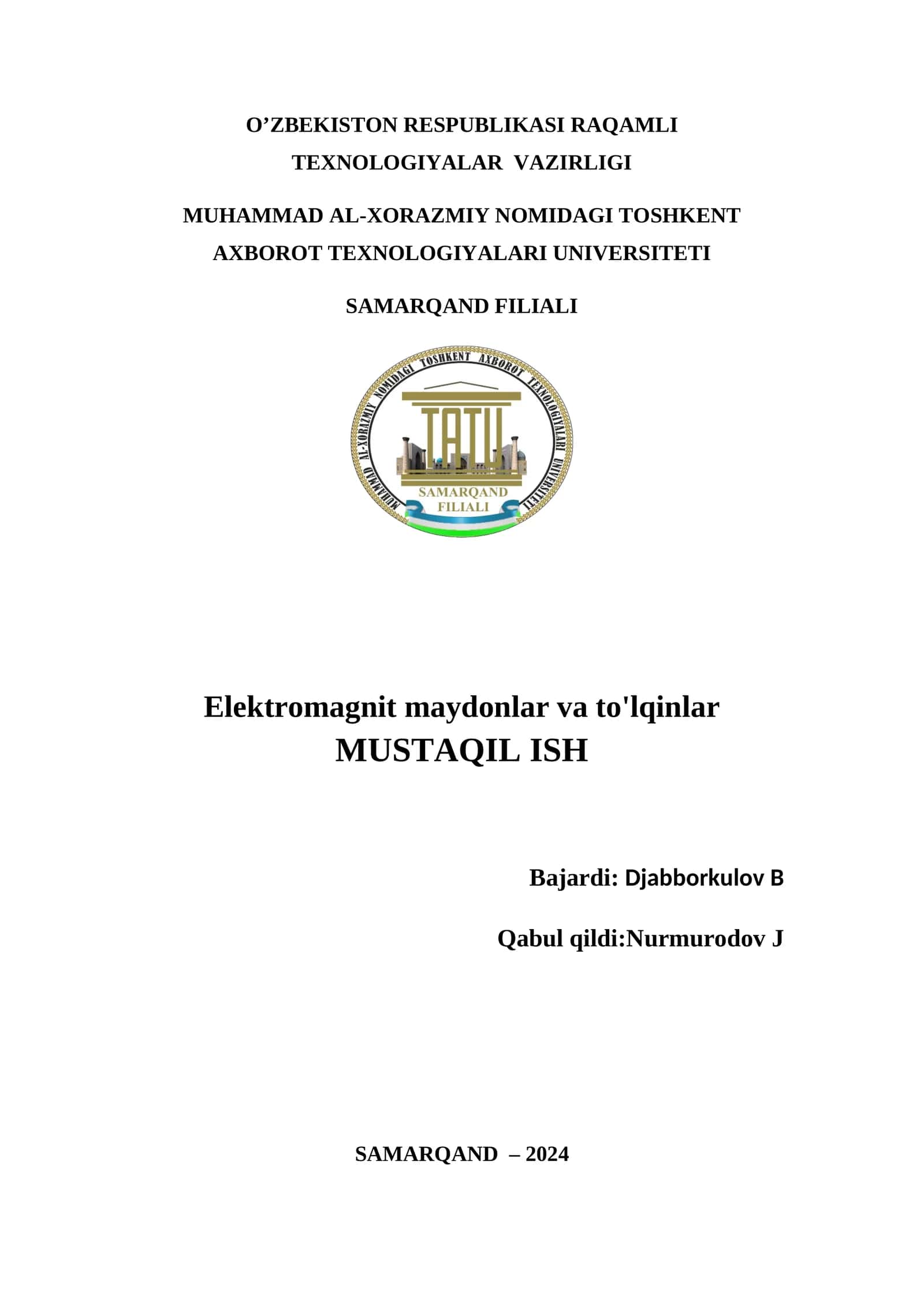 Asosiy to'lqinning maydon tuzilishi va uning parametrlari 1