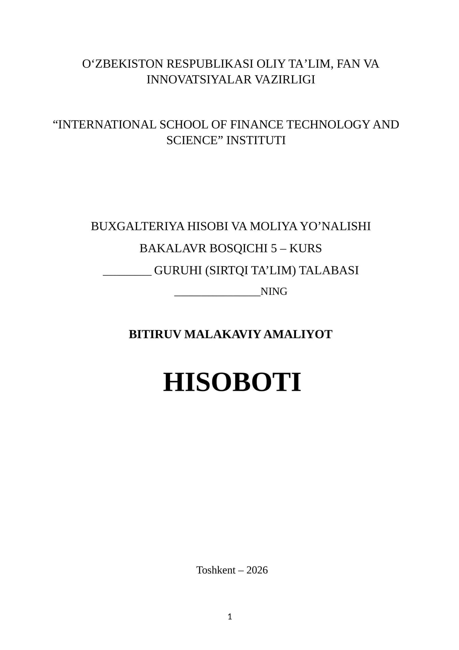 Oʻzsanoat qurilish bank. Bitiruv malakaviy amaliyot hisoboti 1