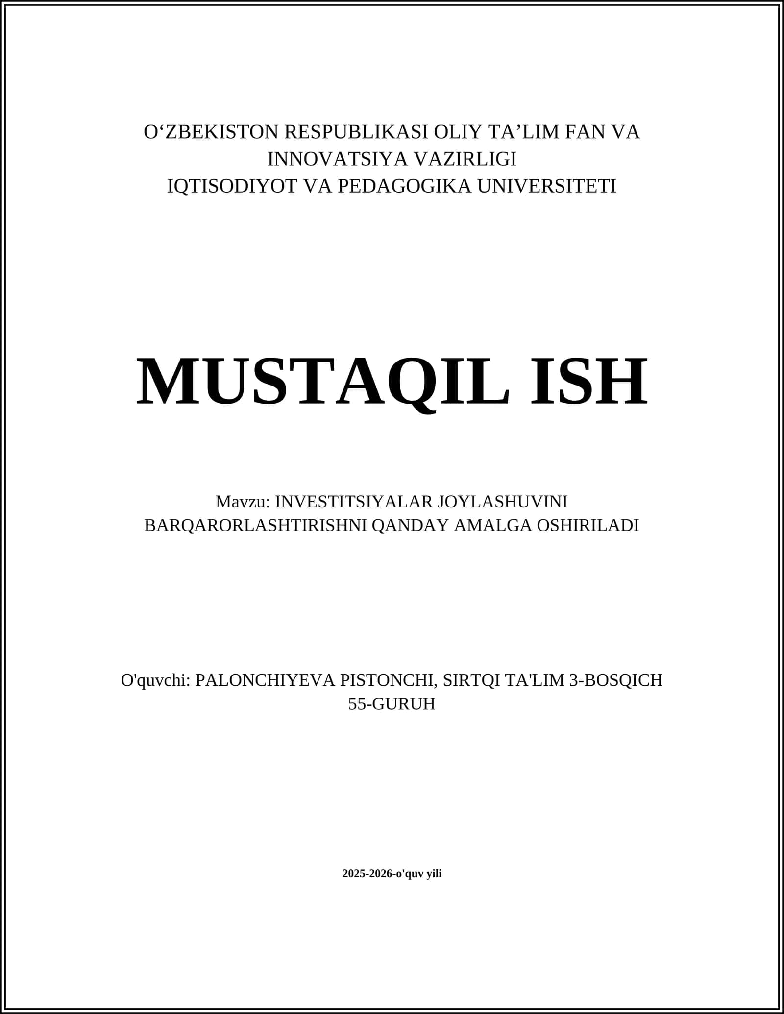 INVESTITSIYALAR JOYLASHUVINI BARQARORLASHTIRISHNI QANDAY AMALGA OSHIRILADI 1
