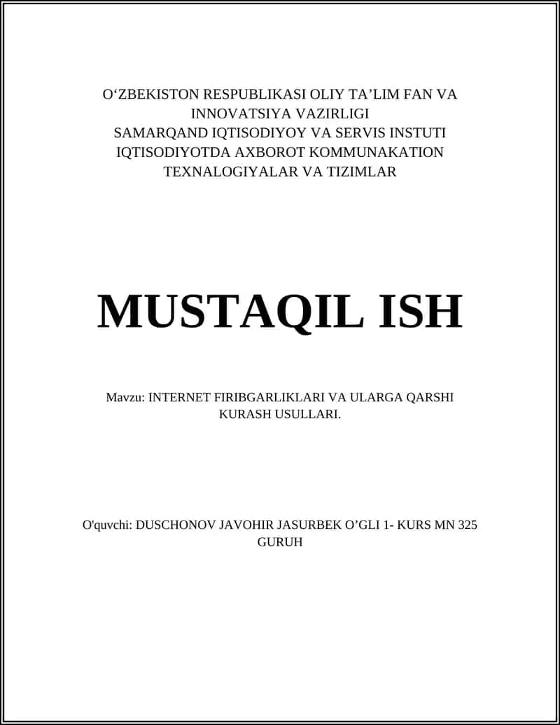 INTERNET FIRIBGARLIKLARI VA ULARGA QARSHI KURASH USULLARI 1