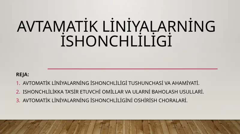 Avtomatik liniyalarning ishonchliligi 1