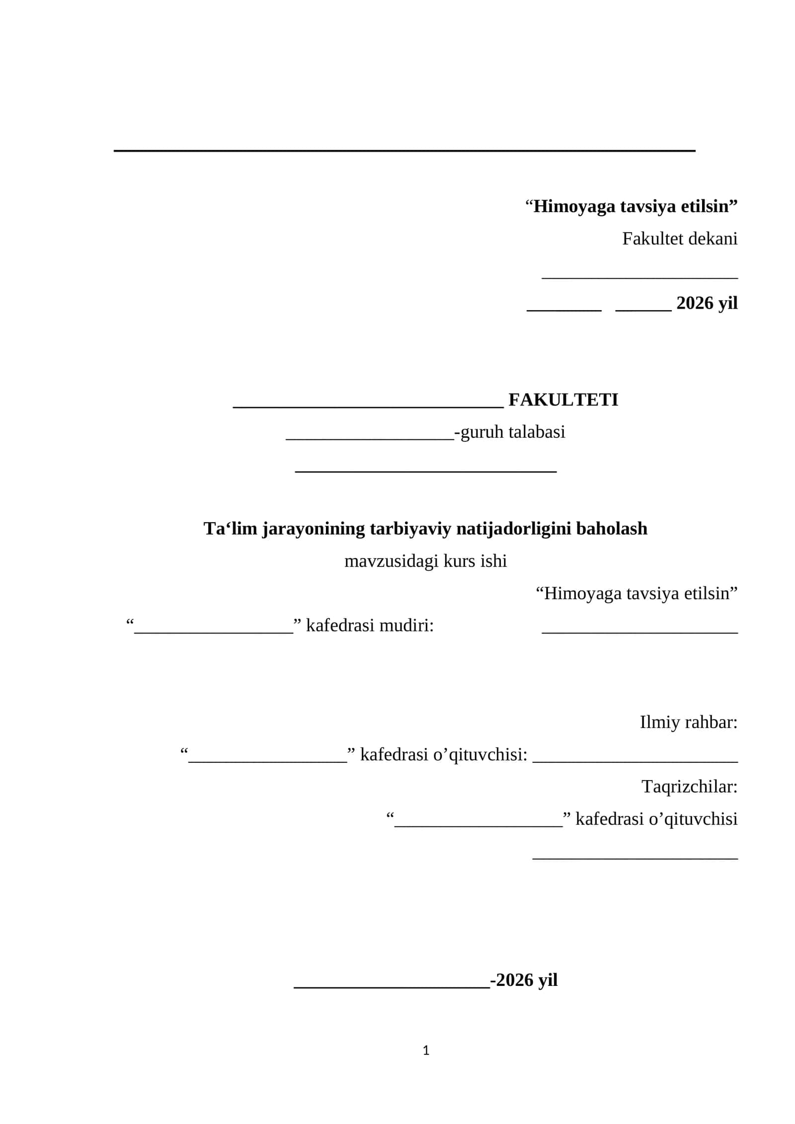 Ta‘lim jarayonining tarbiyaviy natijadorligini baholash mavzusidagi kurs ishi 1