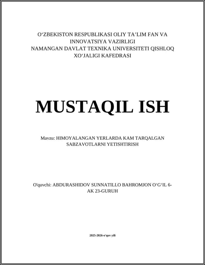 HIMOYALANGAN YERLARDA KAM TARQALGAN SABZAVOTLARNI YETISHTIRISH 1