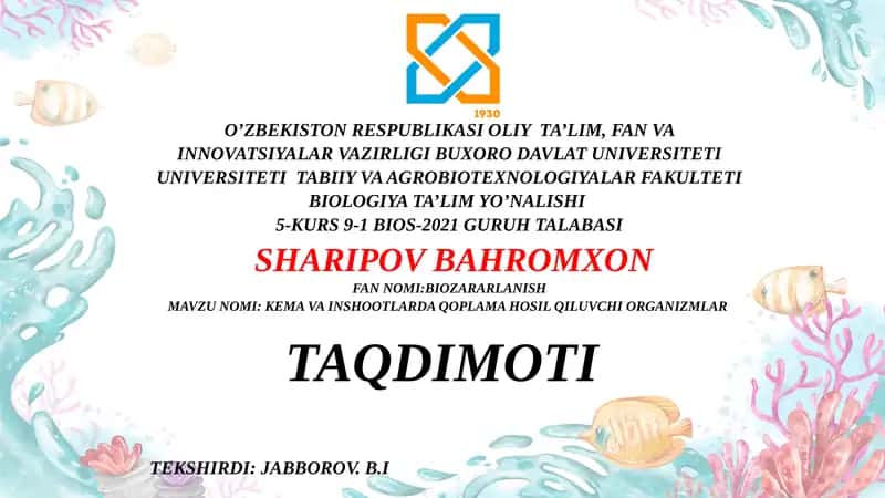 Kema va Inshootlarda Qoplama Hosil Qiluvchi Organizmlar 1