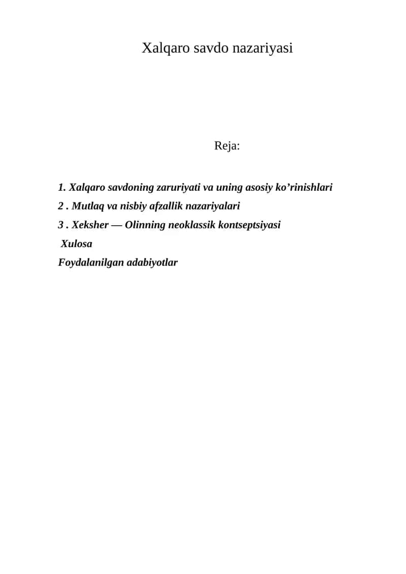 Xalqaro savdo nazariyasi 1