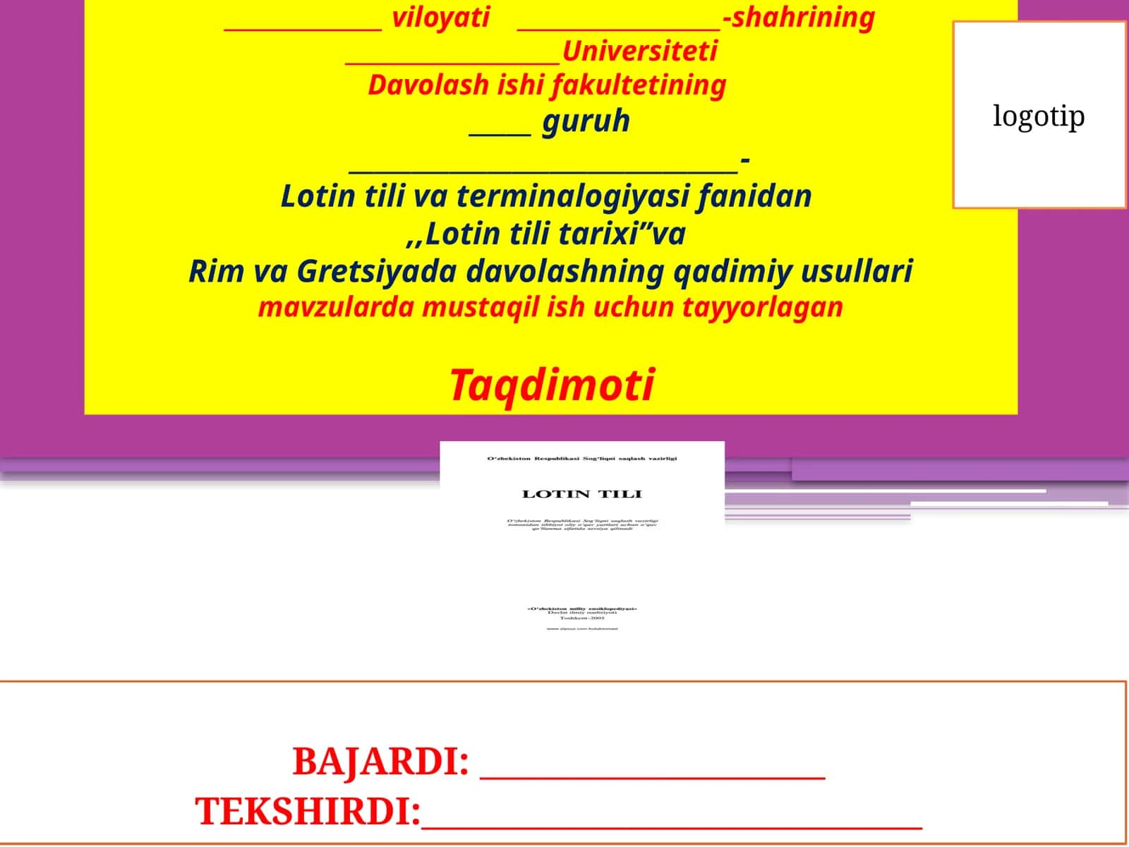 Lotin tili va terminalogiya fanidan "Lotin tili tarixi" 1