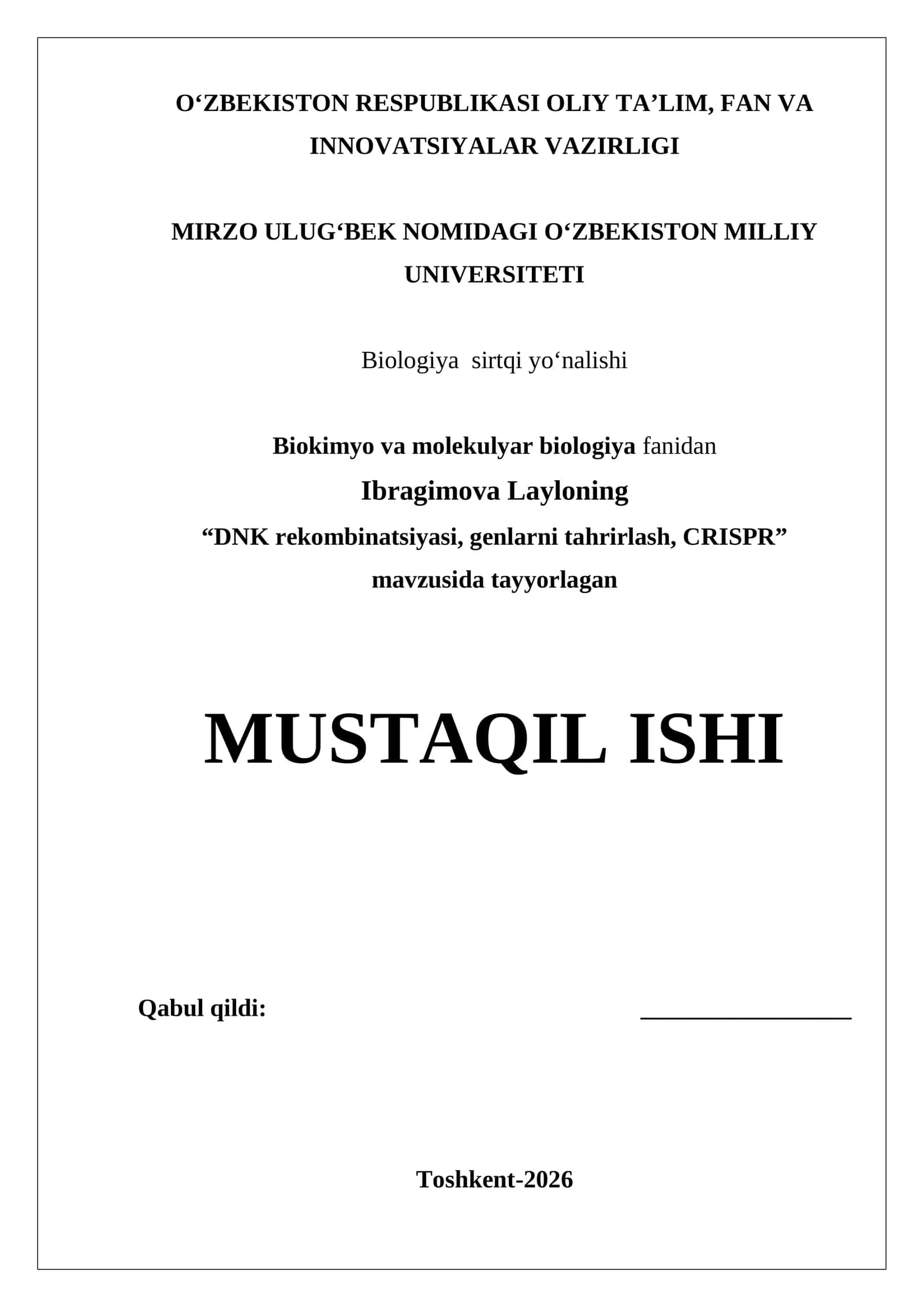DNK rekombinatsiyasi, genlarni tahrirlash, CRISPR 1