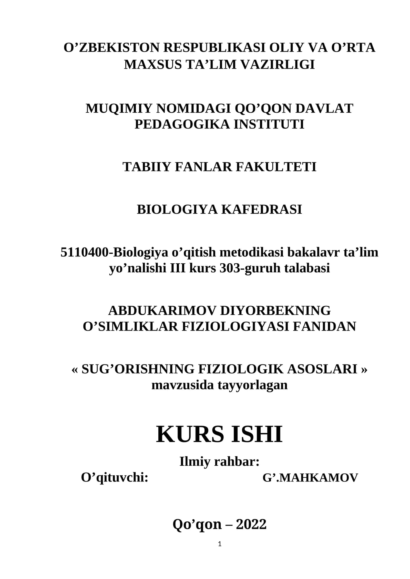 Biologiya o’qitish metodikasi 1