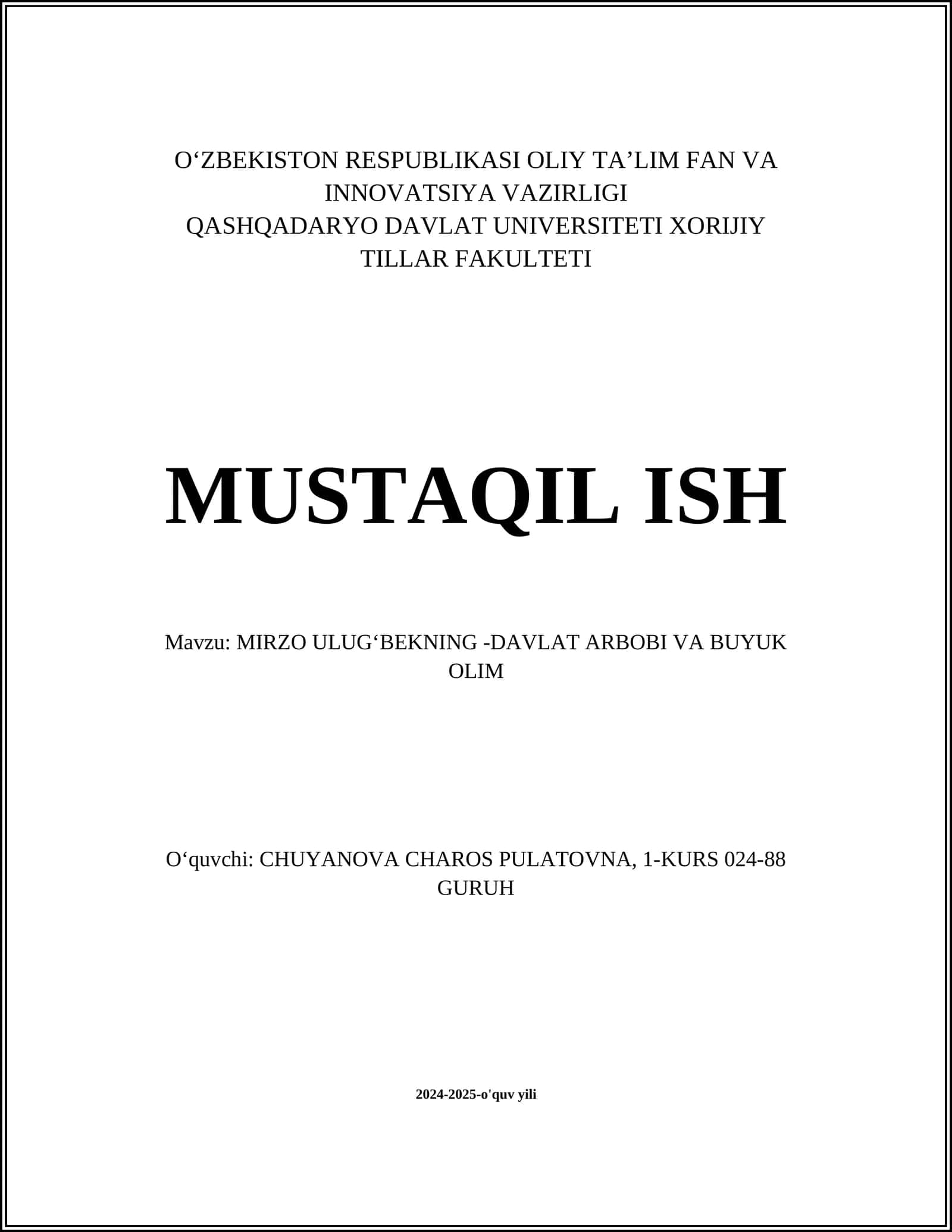 MIRZO ULUGʻBEKNING -DAVLAT ARBOBI VA BUYUK OLIM 1