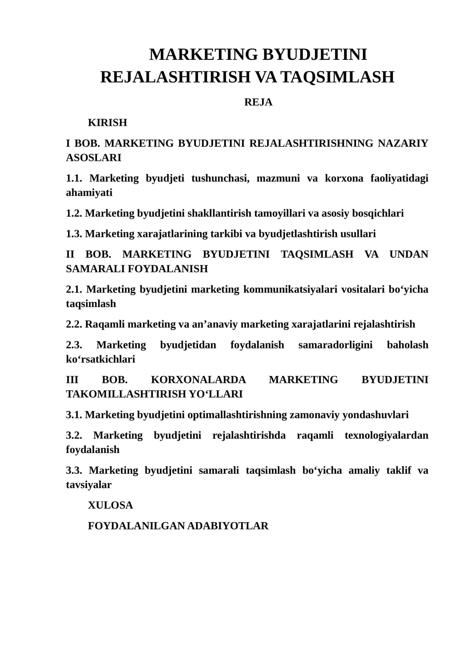 MARKETING BYUDJETINI REJALASHTIRISH VA TAQSIMLASH 1