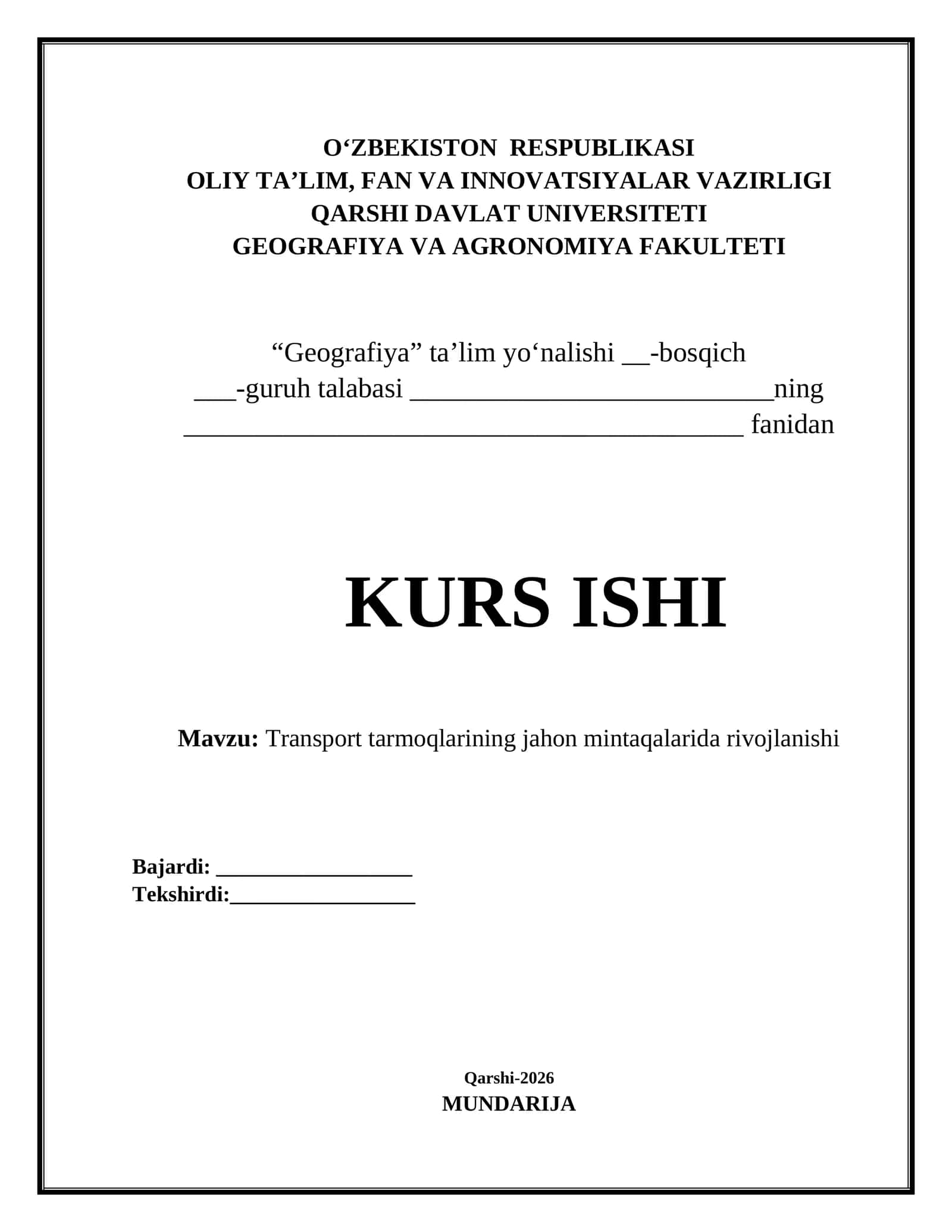Transport tarmoqlarining jahon mintaqalarida rivojlanishi 1