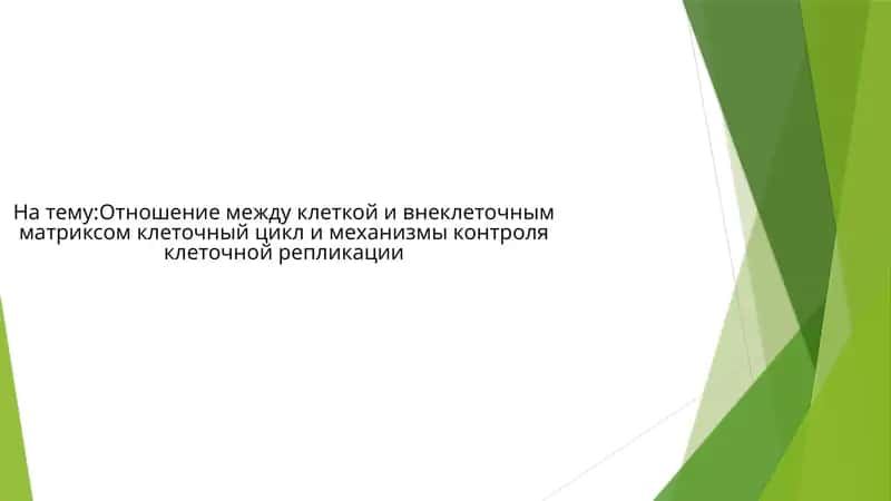 Отношение между клеткой и внеклеточным матриксом клеточный цикл и механизмы контроля клеточной репликации 1