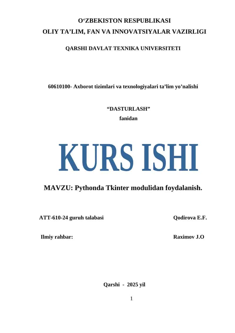 Pythonda Tkinter modulidan foydalanish 1