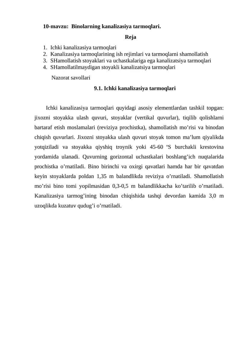 Binolarning kanalizasiya tarmoqlari 1