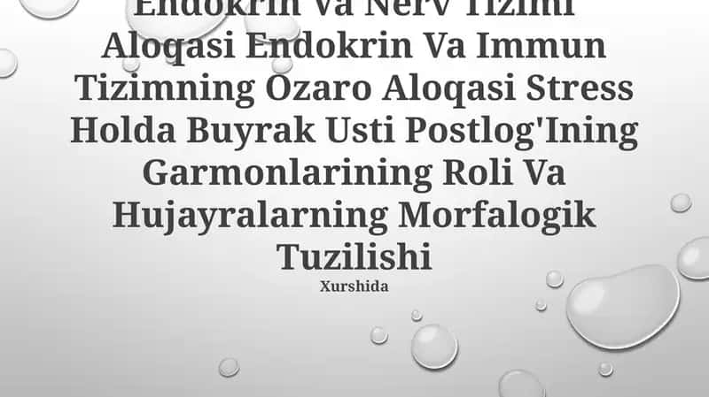Endokrin Va Nerv Tizimi Aloqasi Endokrin Va Immun Tizimning Ozaro Aloqasi Stress Holda Buyrak Usti Postlog'Ining Garmonlarining Roli Va Hujayralarning Morfalogik Tuzilishi 1