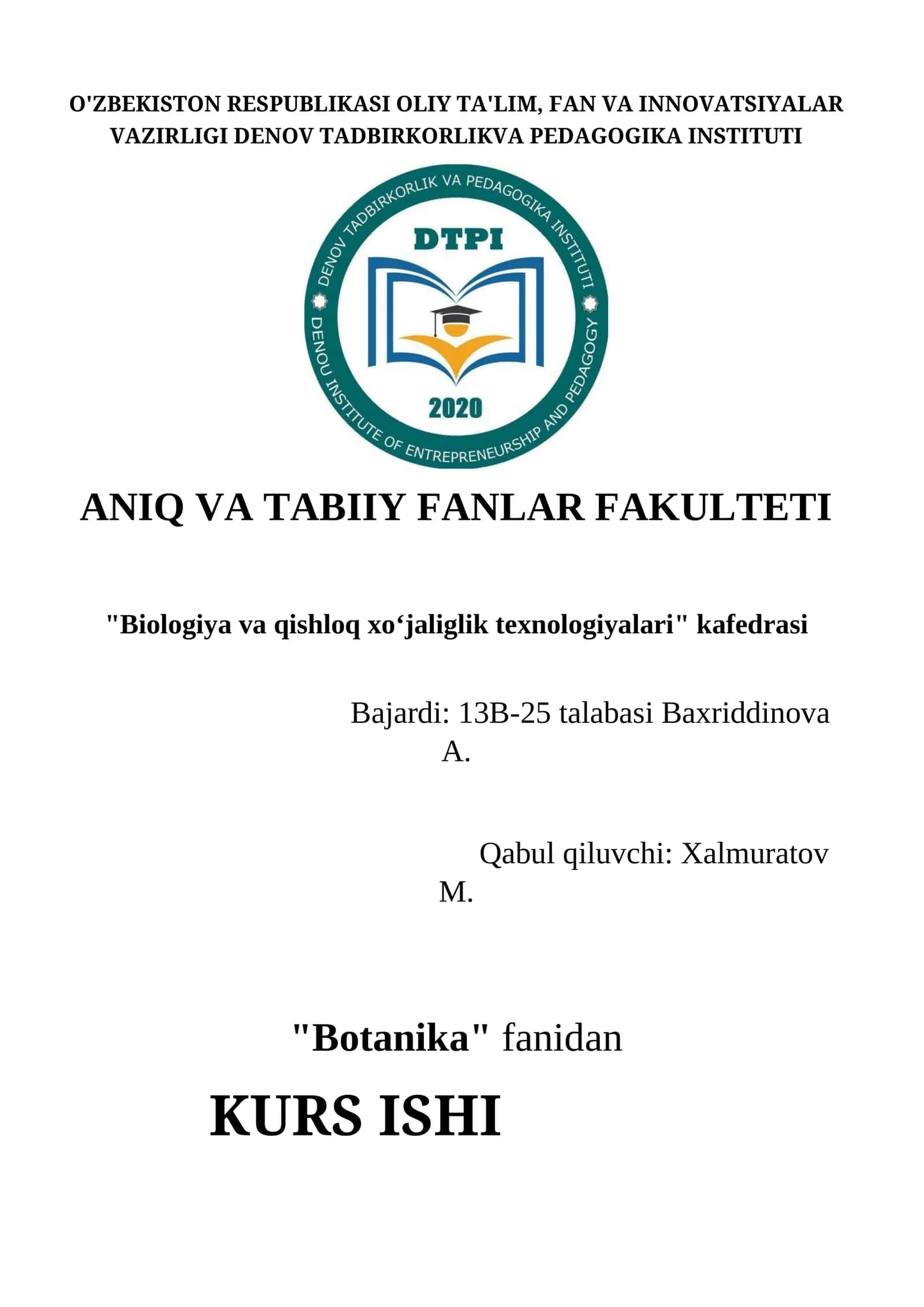 Qovoqdoshlar oilasi ''Cucurbitaceae'' ning tarqalishi, tuzilishi, rivojlanishi, amaliy ahamiyati va biologik xususiyatlari 1