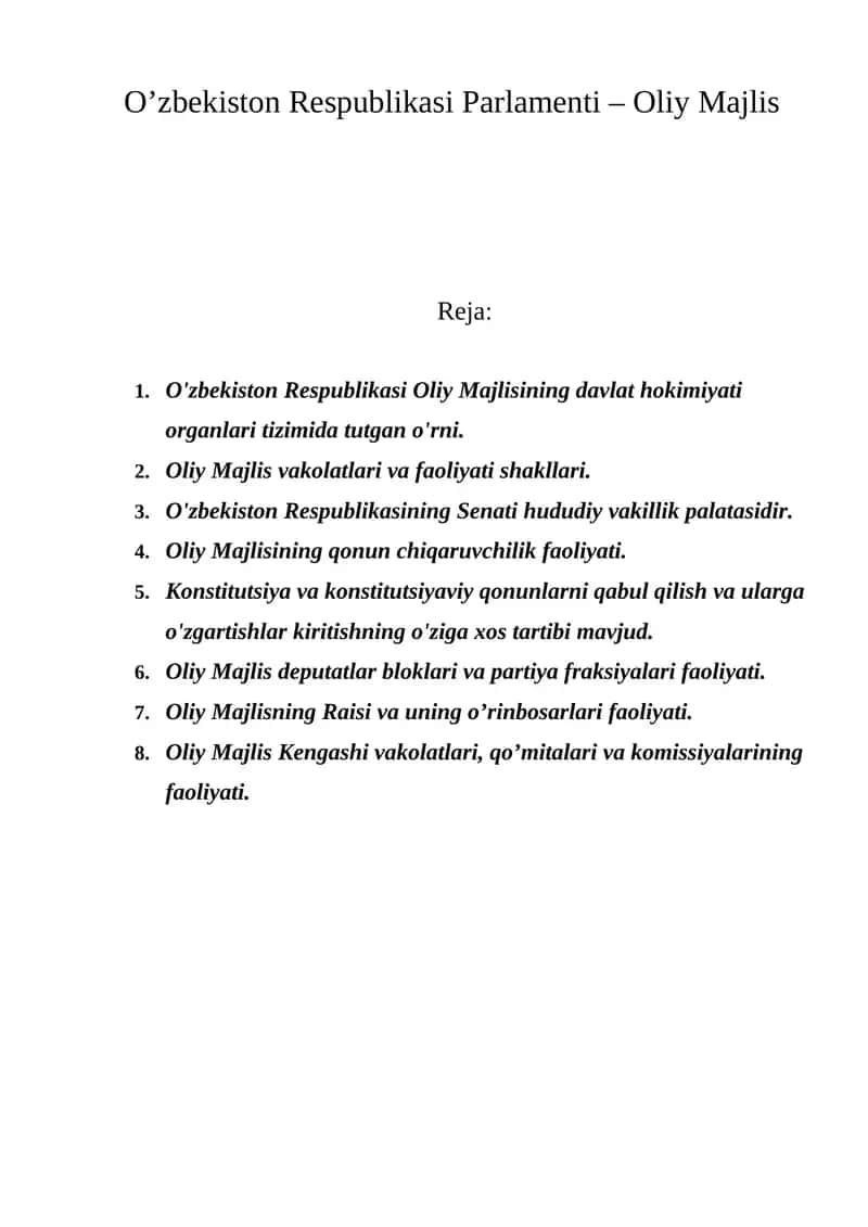 O'zbekiston Respublikasi Oliy Majlisi 1