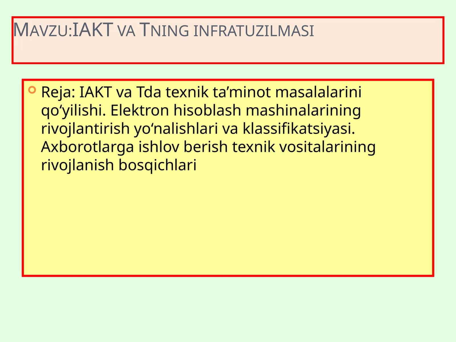 IAKT va Tning infratuzilmasi 1