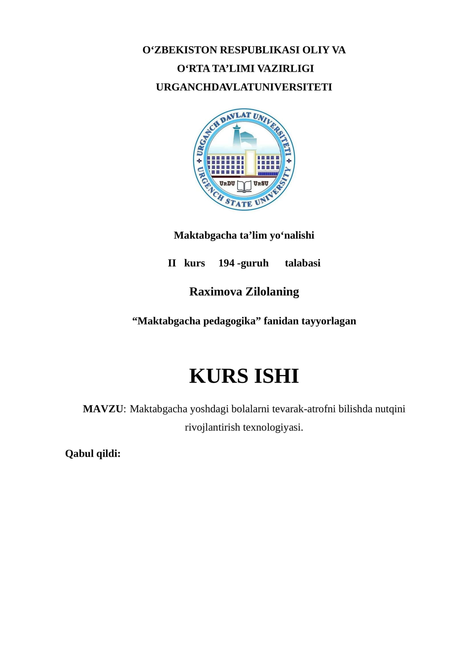 Maktabgacha yoshdagi bolalarni tevarak-atrofni bilishda nutqini rivojlantirish texnologiyasi 1