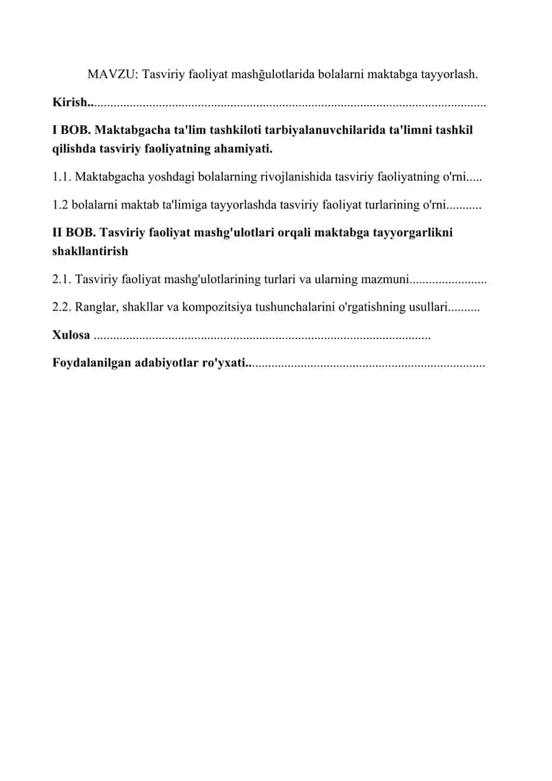 Tasviriy faoliyat mashğulotlarida bolalarni maktabga tayyorlash. 1