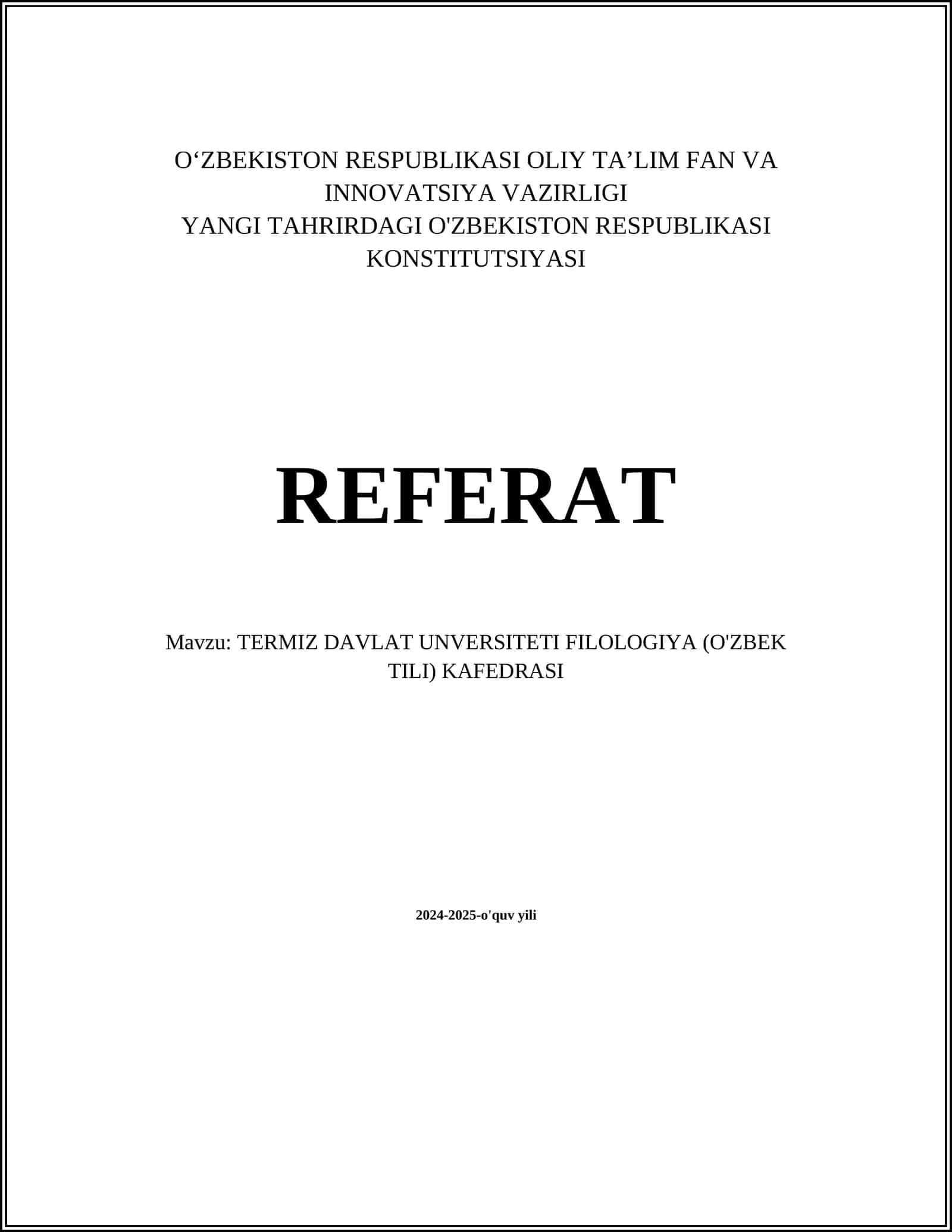 TERMIZ DAVLAT UNVERSITETI FILOLOGIYA (O'ZBEK TILI) KAFEDRASI 1