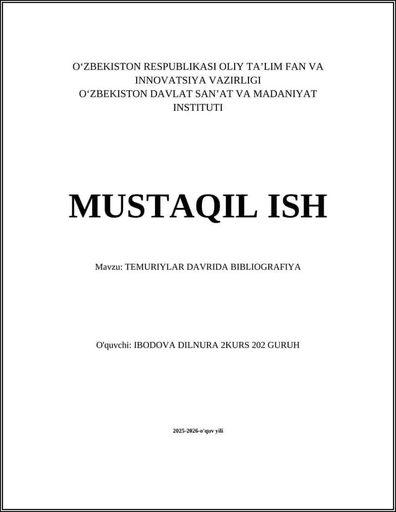 TEMURIYLAR DAVRIDA BIBLIOGRAFIYA 1