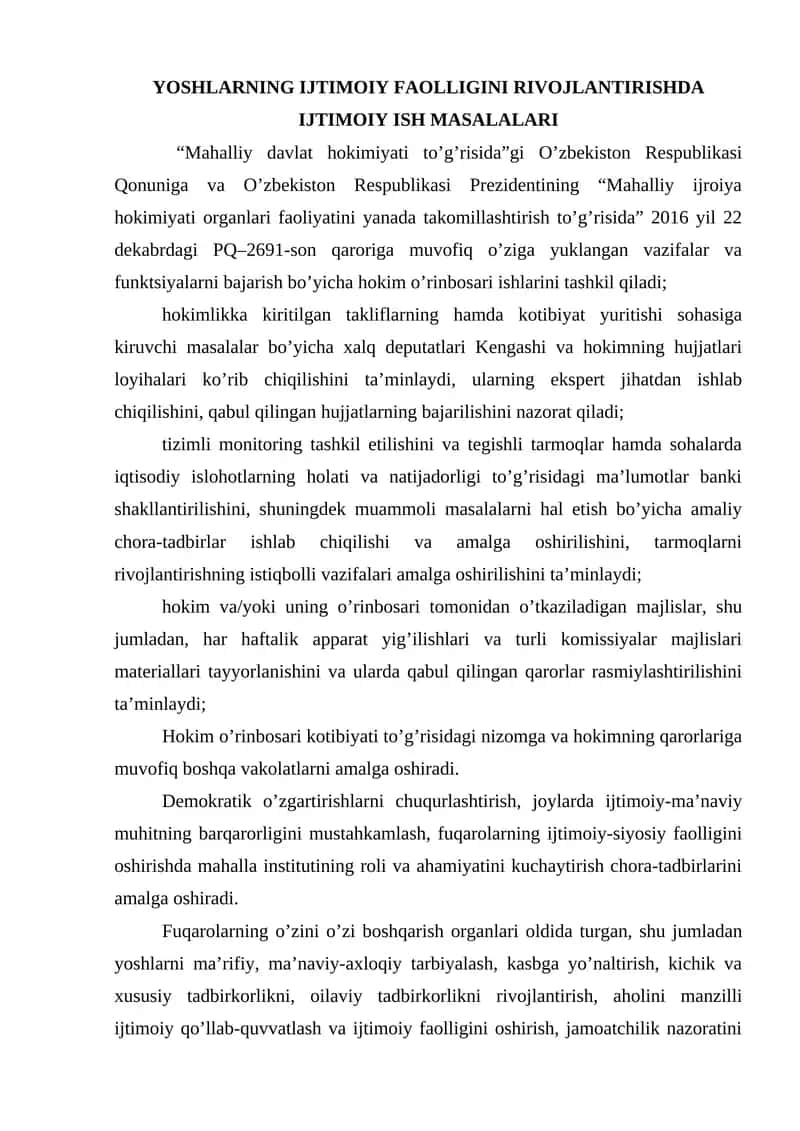 YOSHLARNING IJTIMOIY FAOLLIGINI RIVOJLANTIRISHDA IJTIMOIY ISH MASALALARI 1