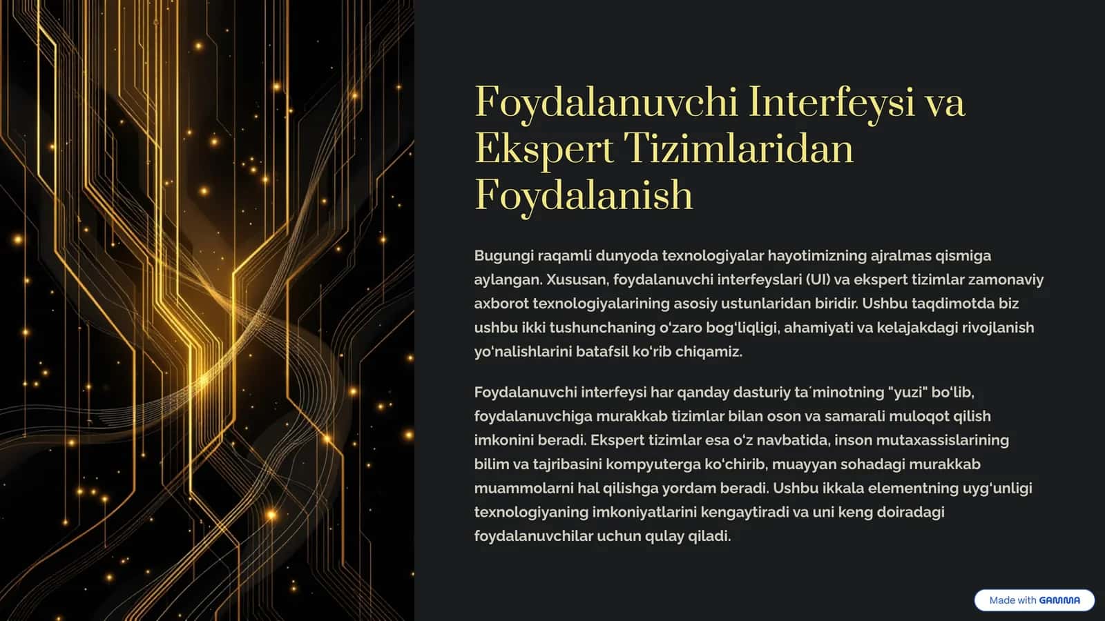 Foydalanuvchi Interfeysi va Ekspert Tizimlaridan Foydalanish 1