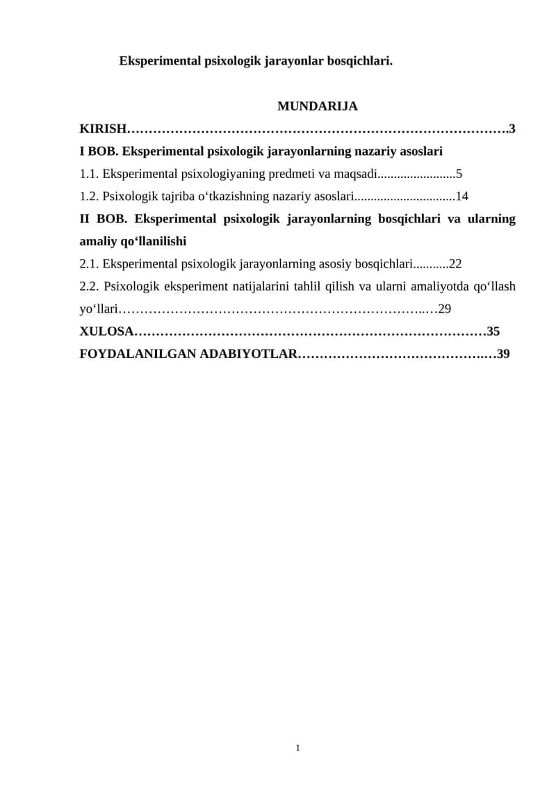 Eksperimental psixologik jarayonlar bosqichlari 1